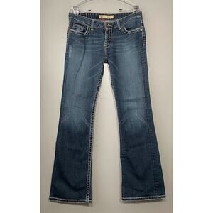 BKE Denim Kate Jeans Size 28X31.5 Whiskered Blue Western Bootcut Low Rise Y2K